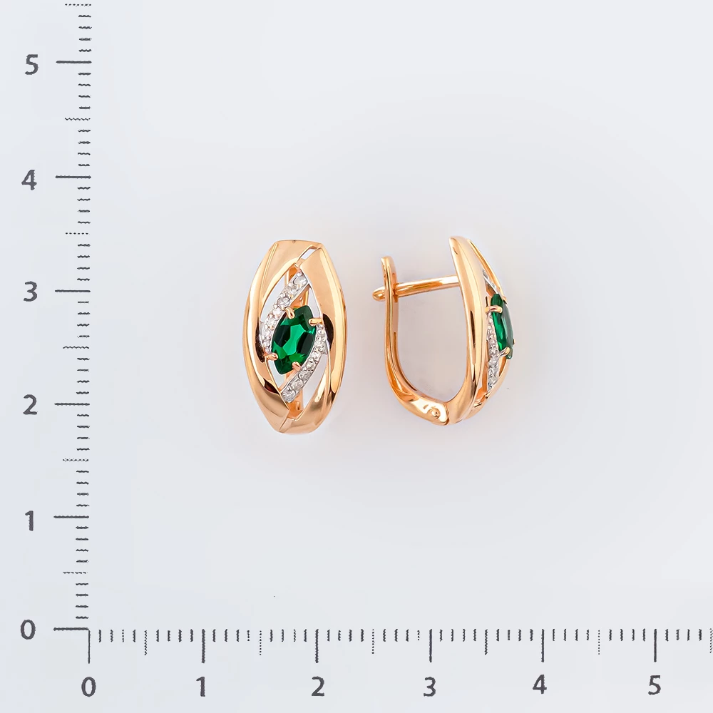 Серьги с изумрудом синтетическим из красного золота 585 пробы