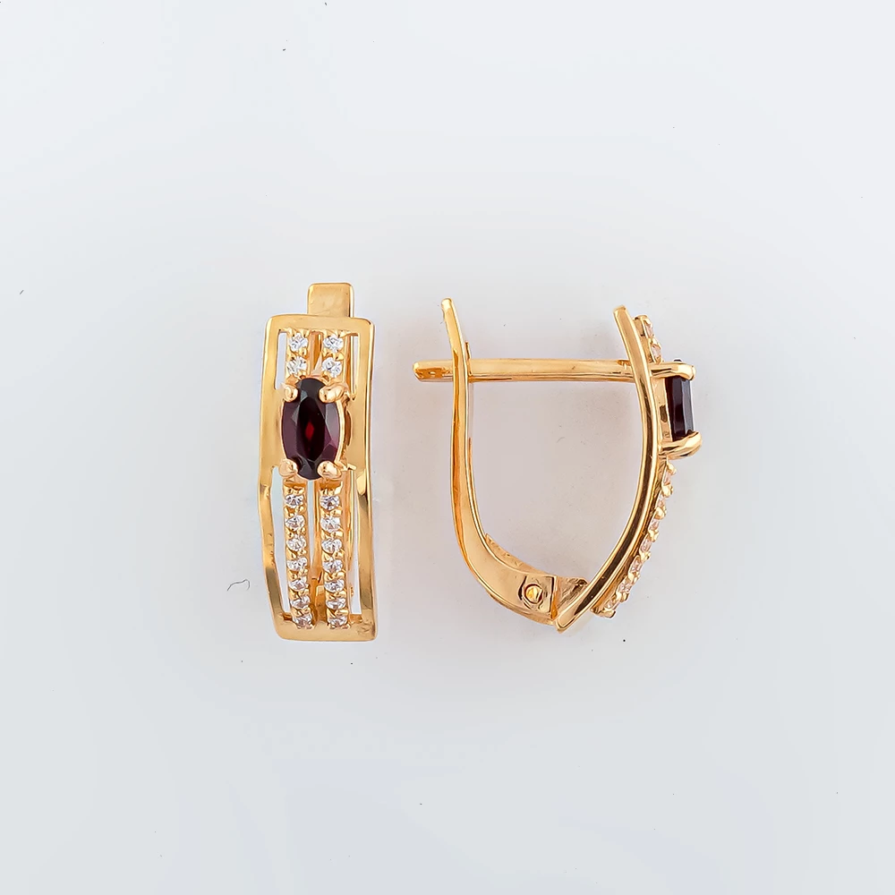 Серьги с гранатом из красного золота 585 пробы