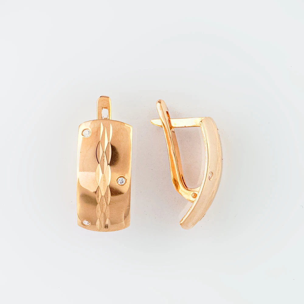 Серьги с фианитом из красного золота 585 пробы