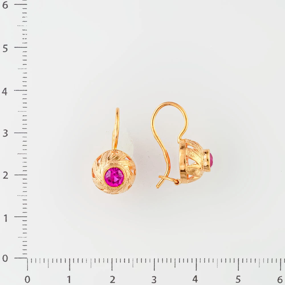 Серьги с фианитом из красного золота 583 пробы