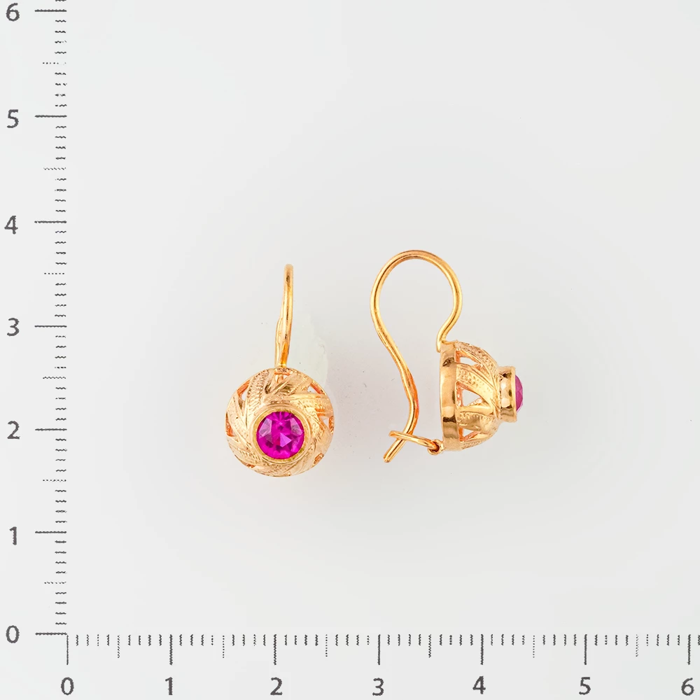 Серьги с фианитом из красного золота 583 пробы