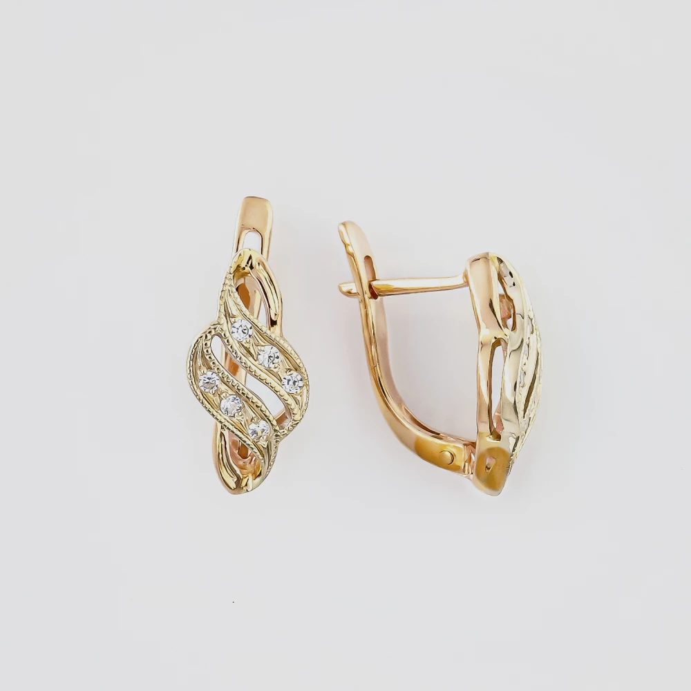 Серьги с фианитом из красного золота 585 пробы