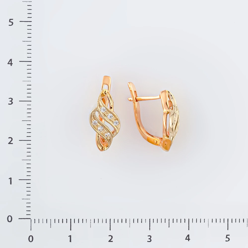 Серьги с фианитом из красного золота 585 пробы