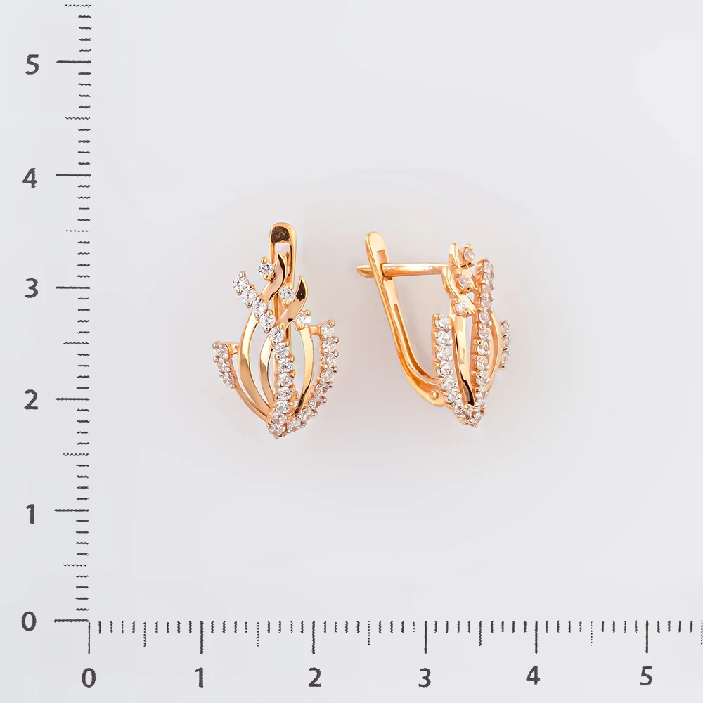 Серьги с фианитом из красного золота 585 пробы