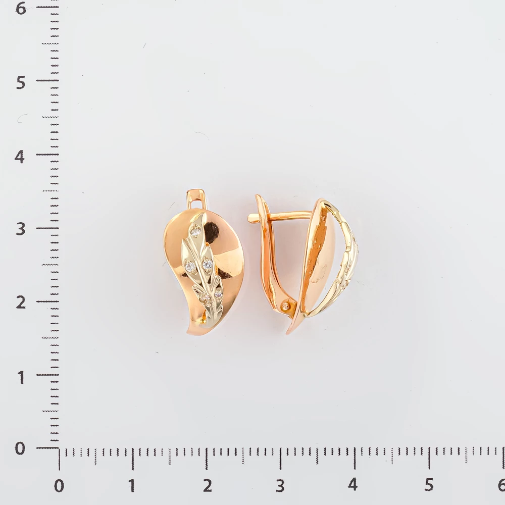 Серьги с фианитом из красного золота 585 пробы