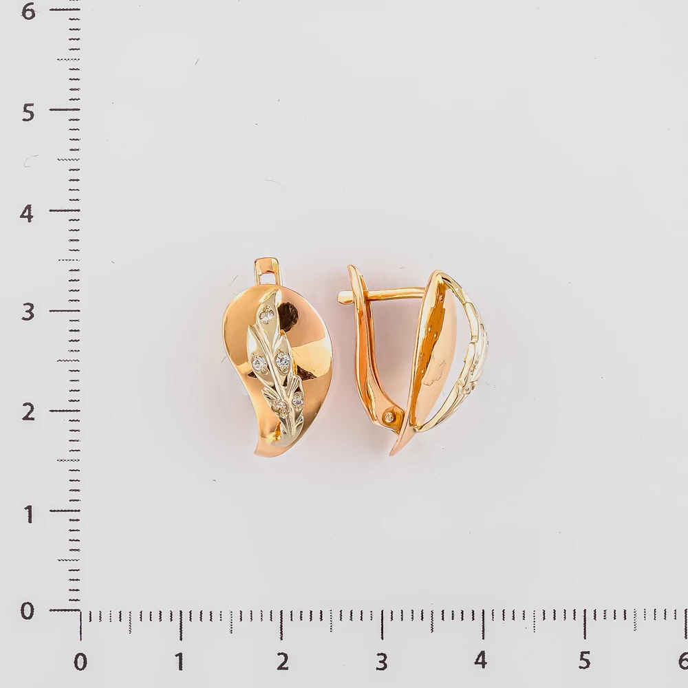 Серьги с фианитом из красного золота 585 пробы
