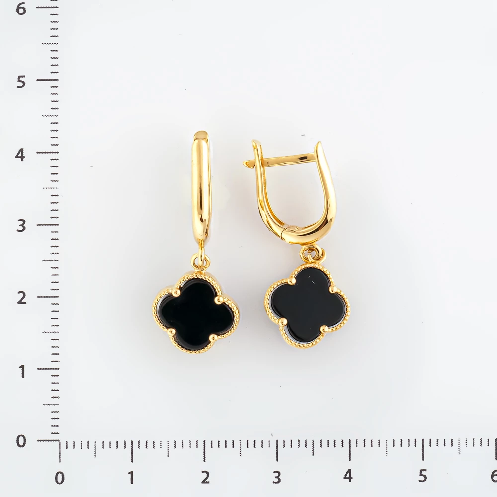 Серьги с ониксом из желтого золота 585 пробы