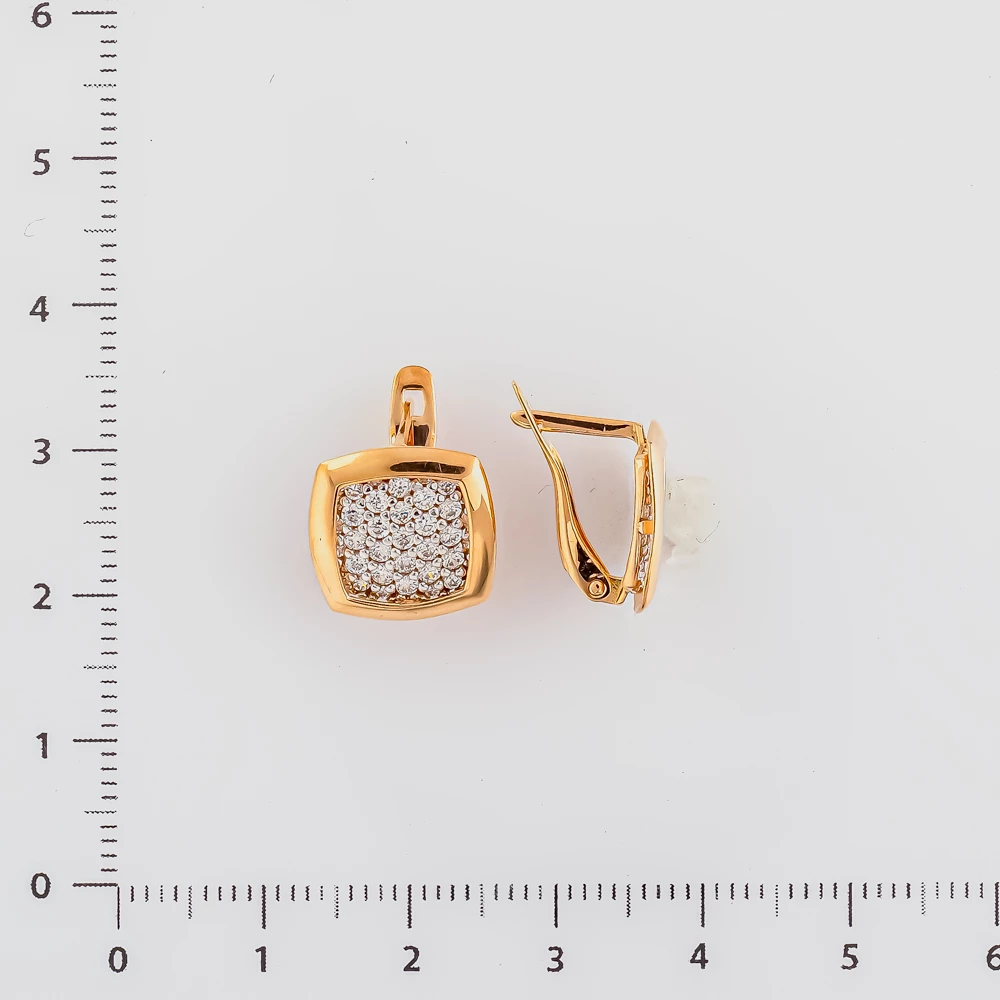 Серьги с фианитом из красного золота 585 пробы