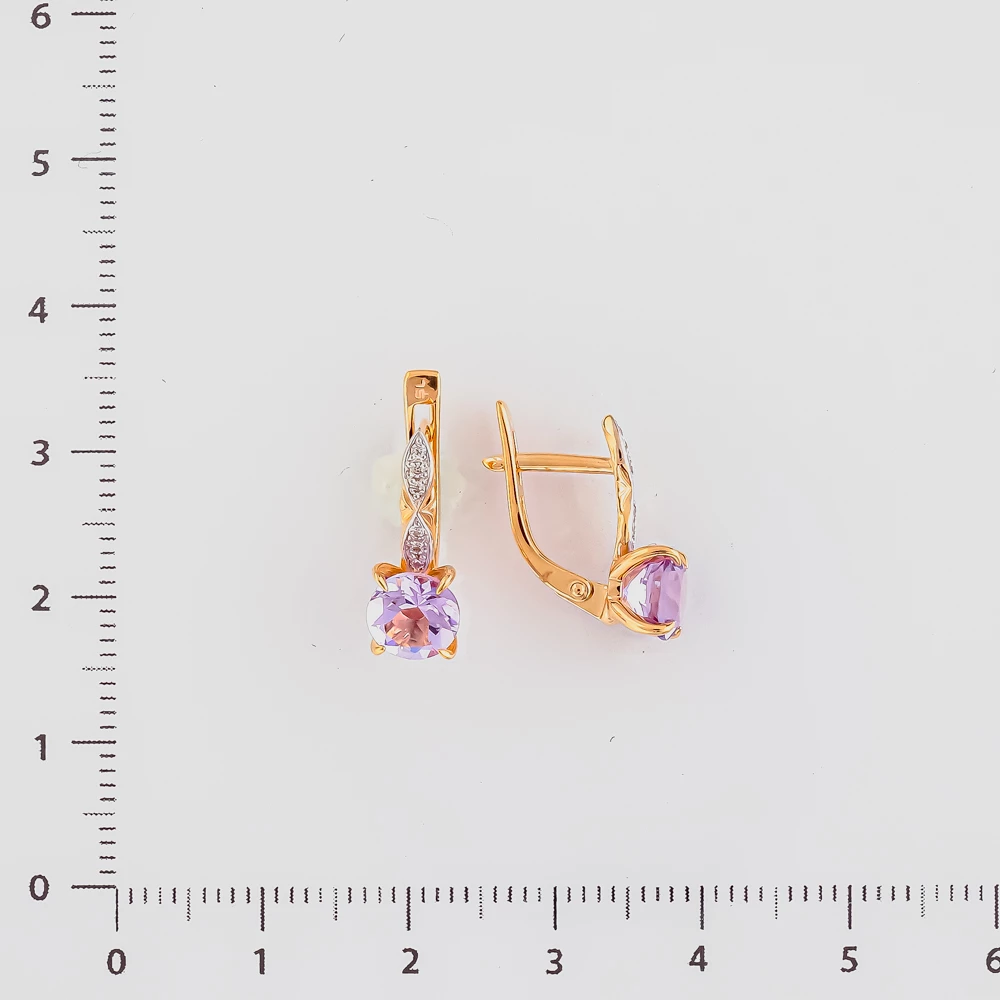 Серьги с аметистом из красного золота 585 пробы