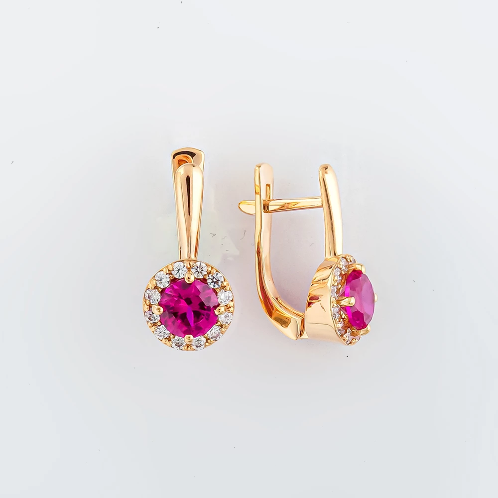 Серьги с рубином синтетическим из красного золота 585 пробы