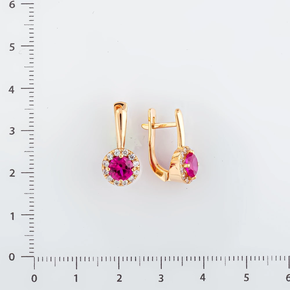 Серьги с рубином синтетическим из красного золота 585 пробы