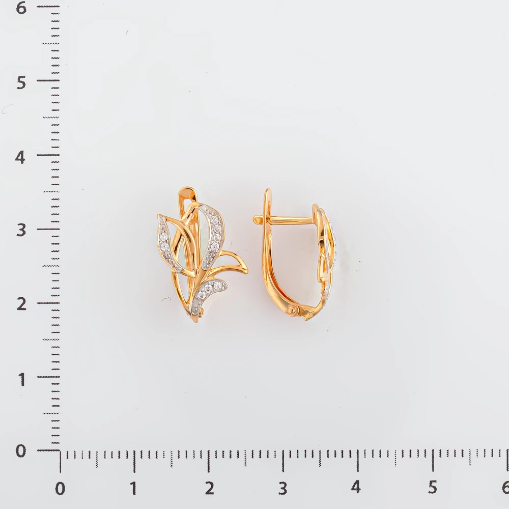 Серьги с фианитом из красного золота 585 пробы