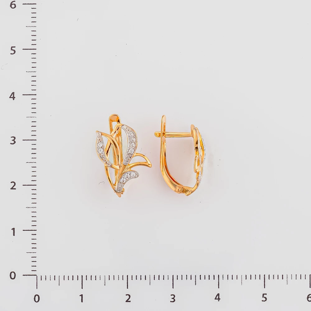 Серьги с фианитом из красного золота 585 пробы