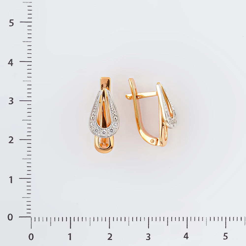 Серьги с фианитом из красного золота 585 пробы