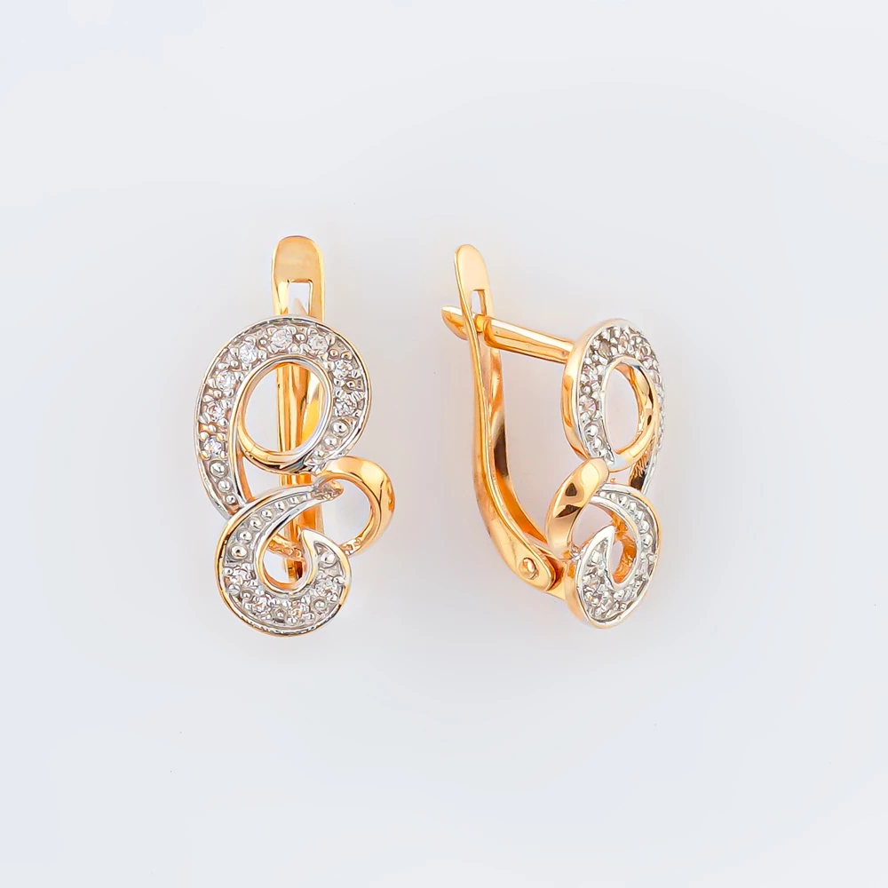 Серьги с фианитом из красного золота 585 пробы