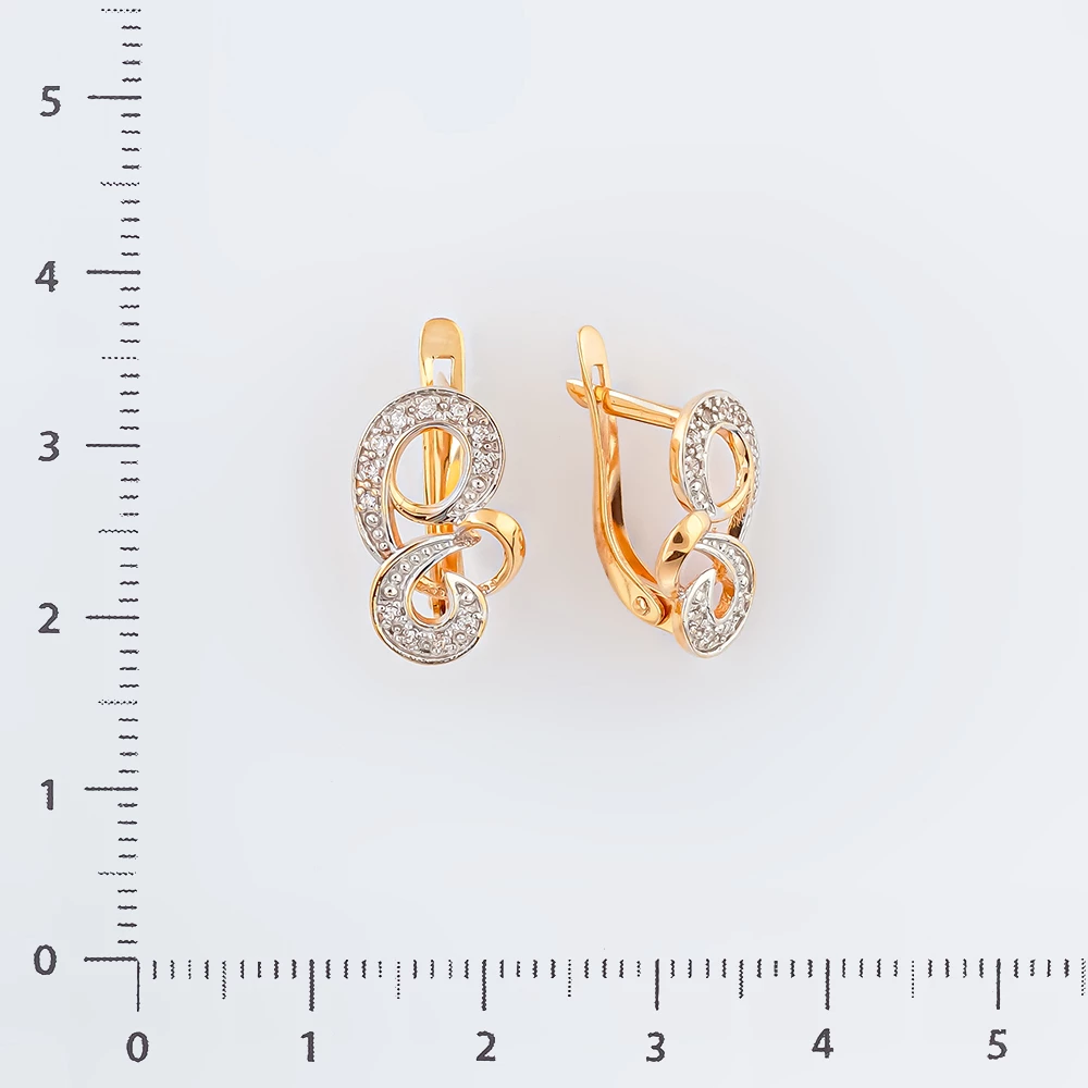 Серьги с фианитом из красного золота 585 пробы