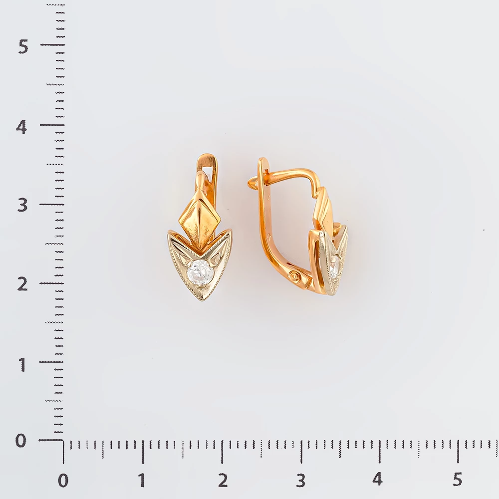 Серьги с фианитом из красного золота 585 пробы