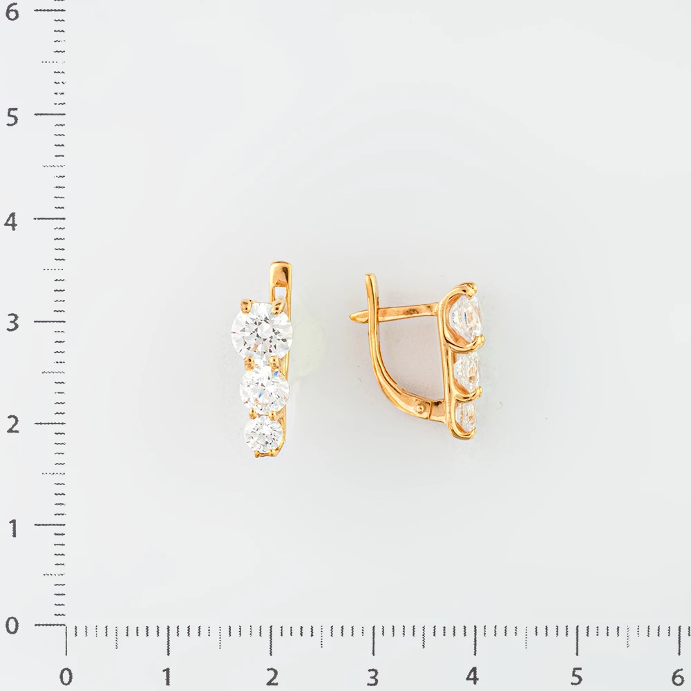 Серьги с фианитом из красного золота 585 пробы