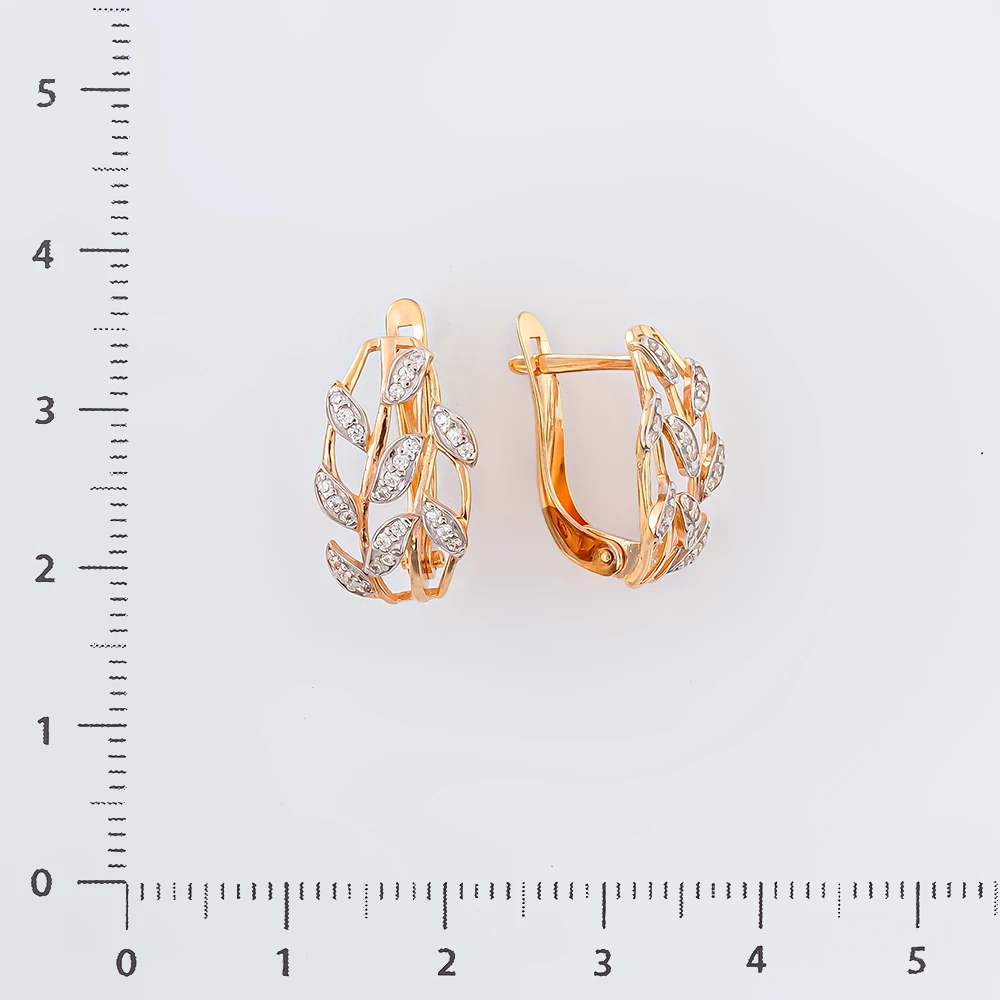 Серьги с фианитом из красного золота 585 пробы