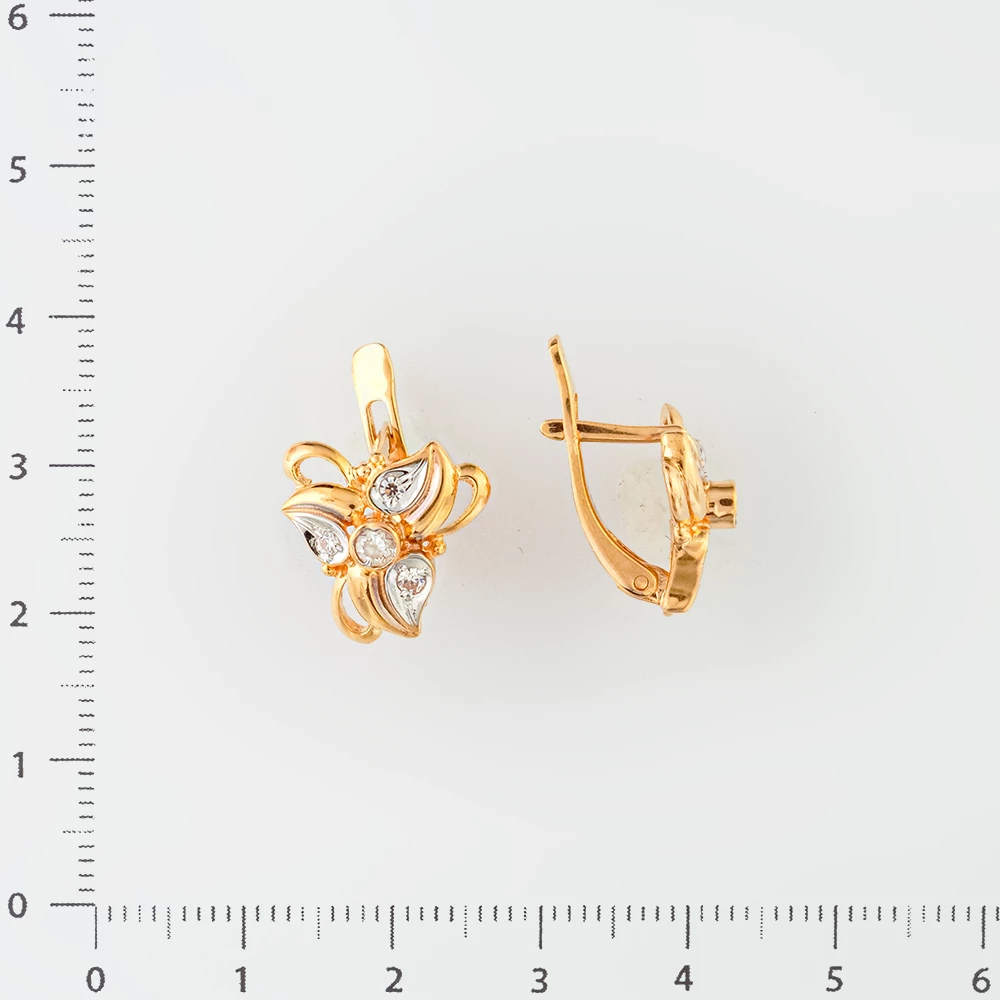 Серьги с фианитом из красного золота 585 пробы
