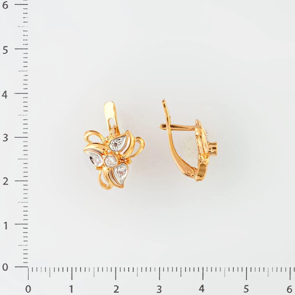 Серьги с фианитом из красного золота 585 пробы