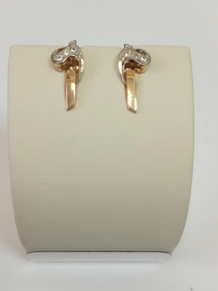 Серьги с фианитом из красного золота 585 пробы