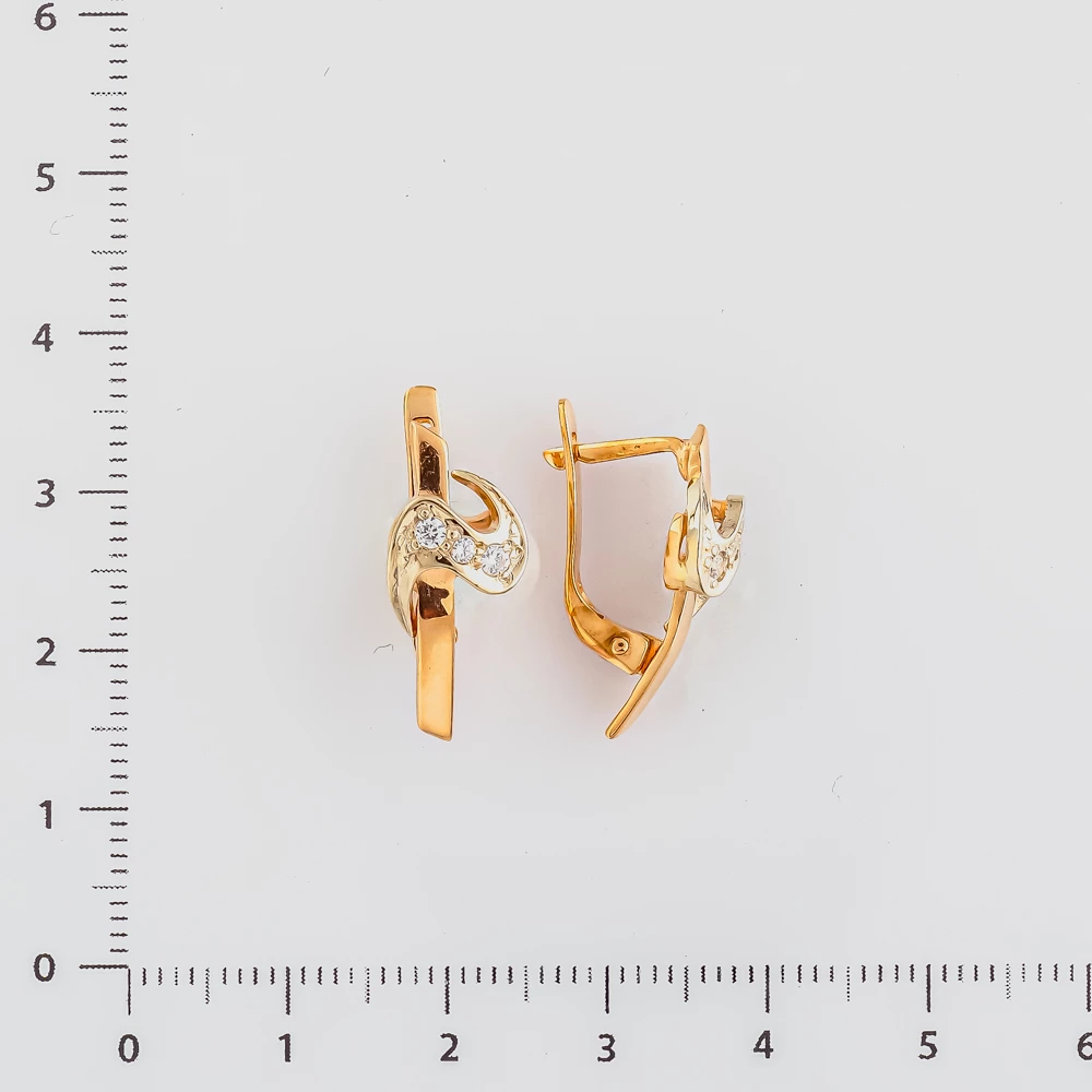 Серьги с фианитом из красного золота 585 пробы
