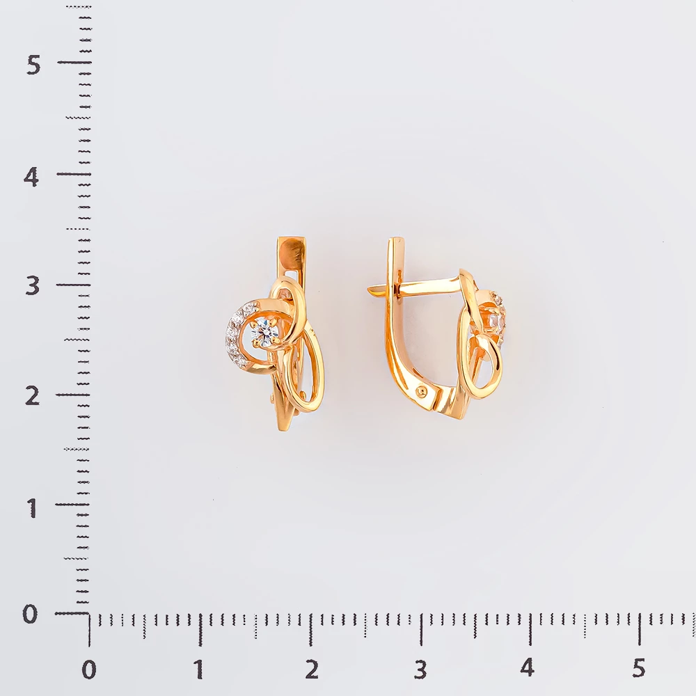 Серьги с фианитом из красного золота 585 пробы