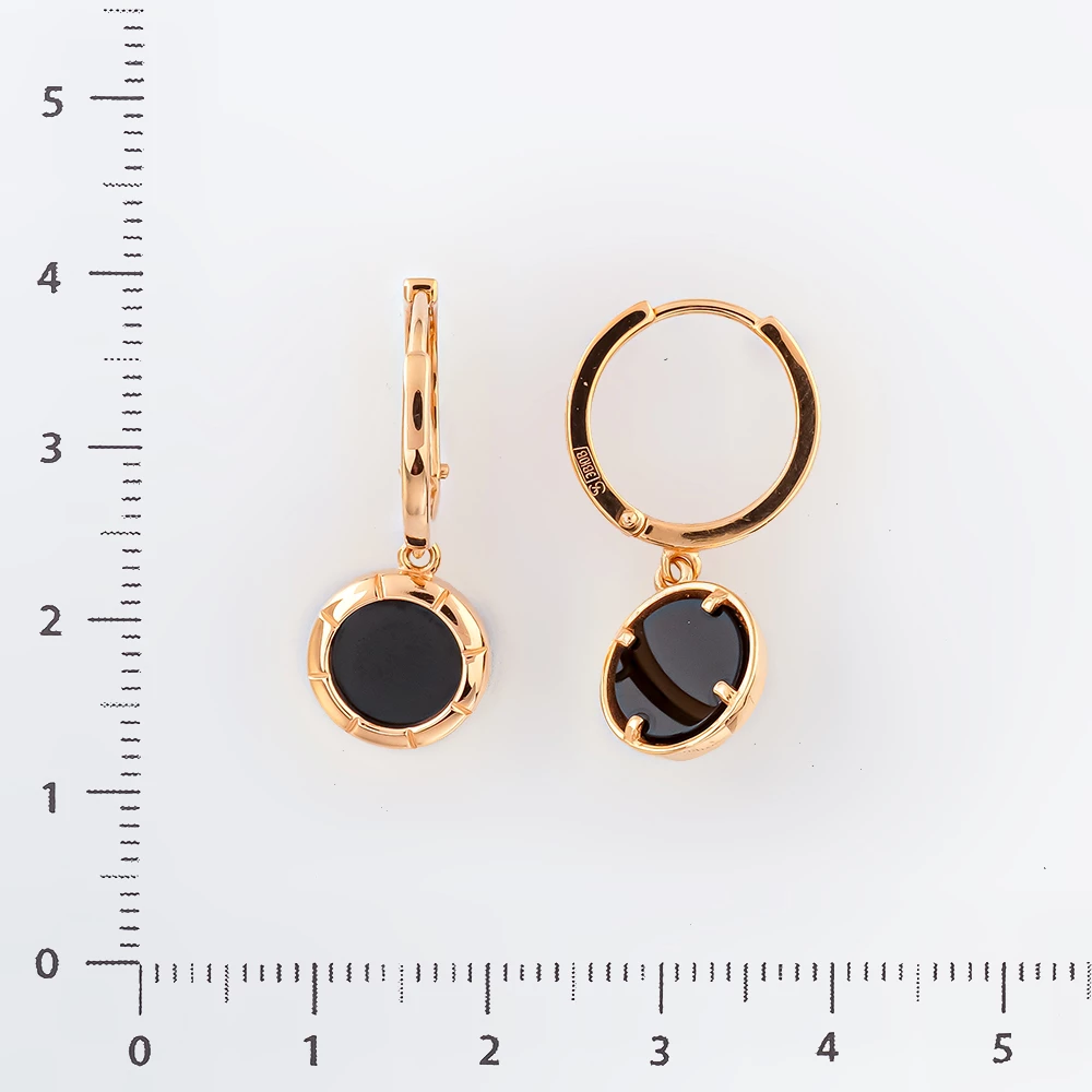 Серьги с ониксом из красного золота 585 пробы