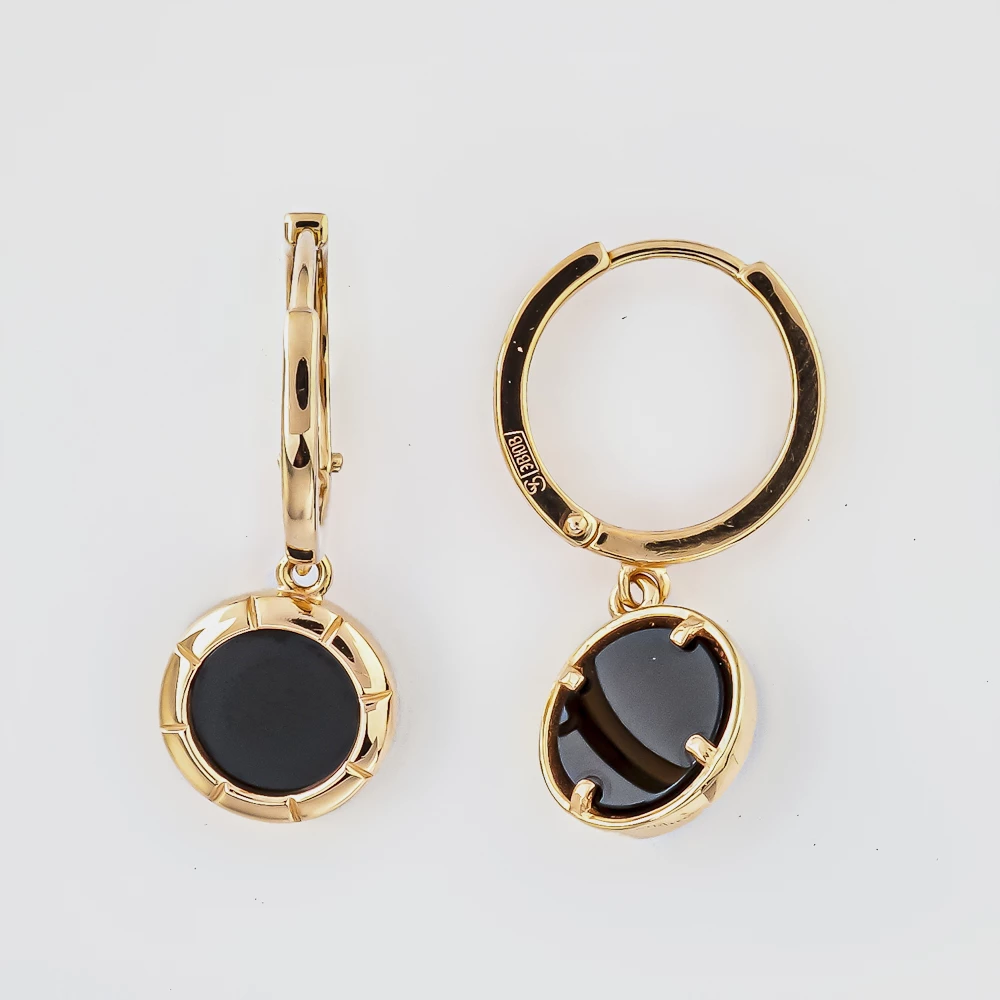 Серьги с ониксом из красного золота 585 пробы