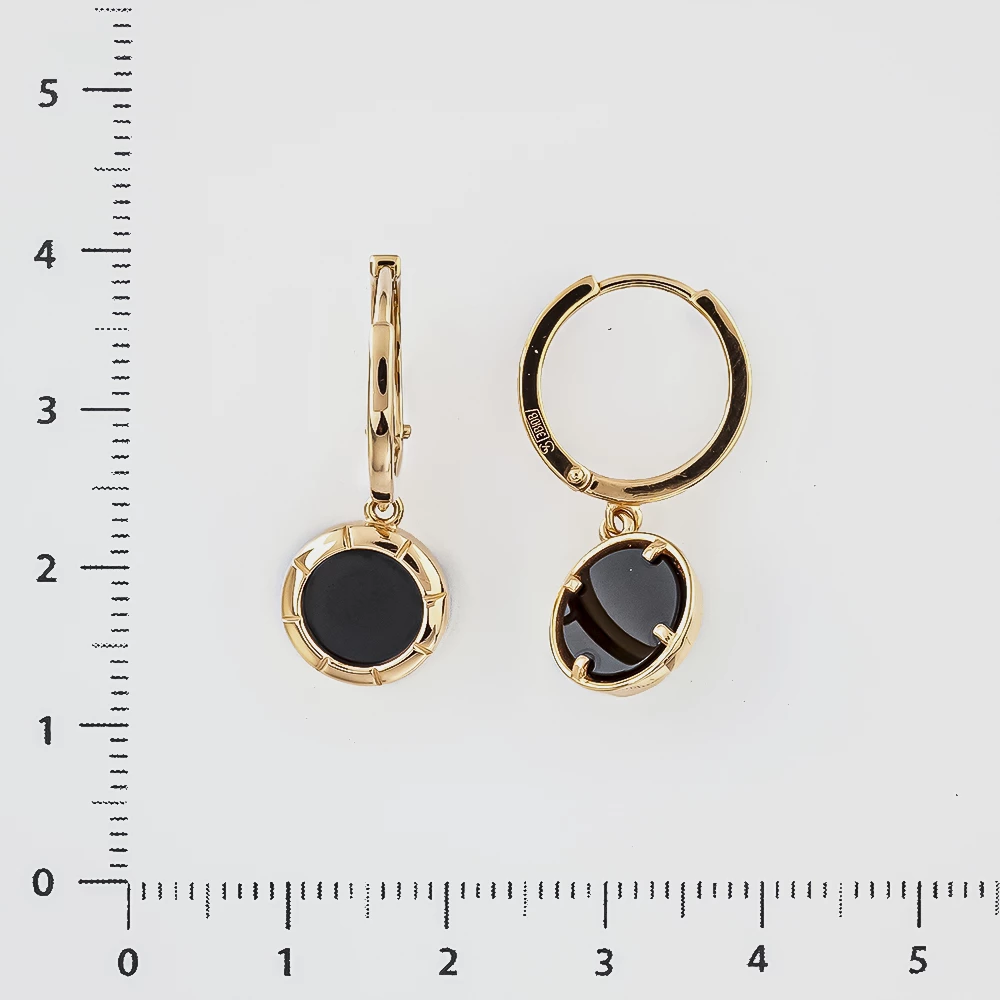 Серьги с ониксом из красного золота 585 пробы