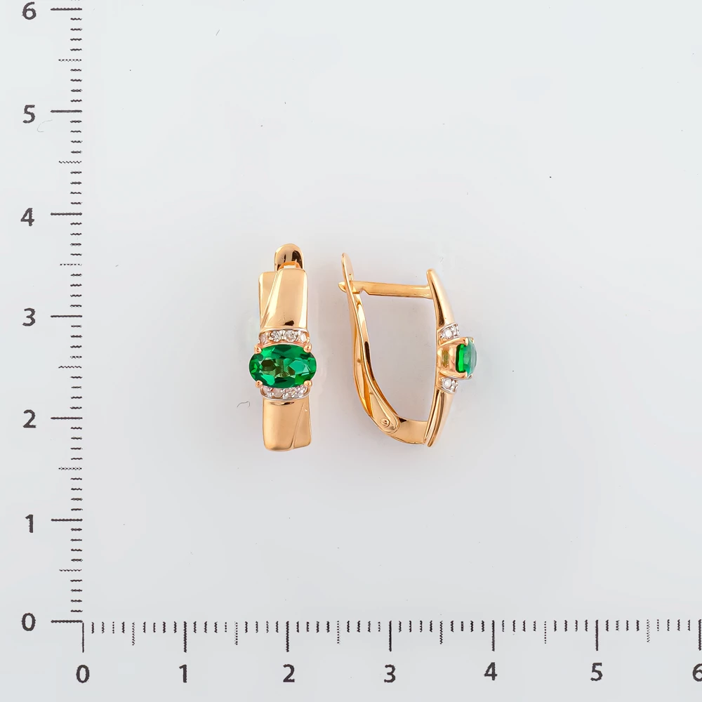 Серьги с изумрудом синтетическим из красного золота 585 пробы