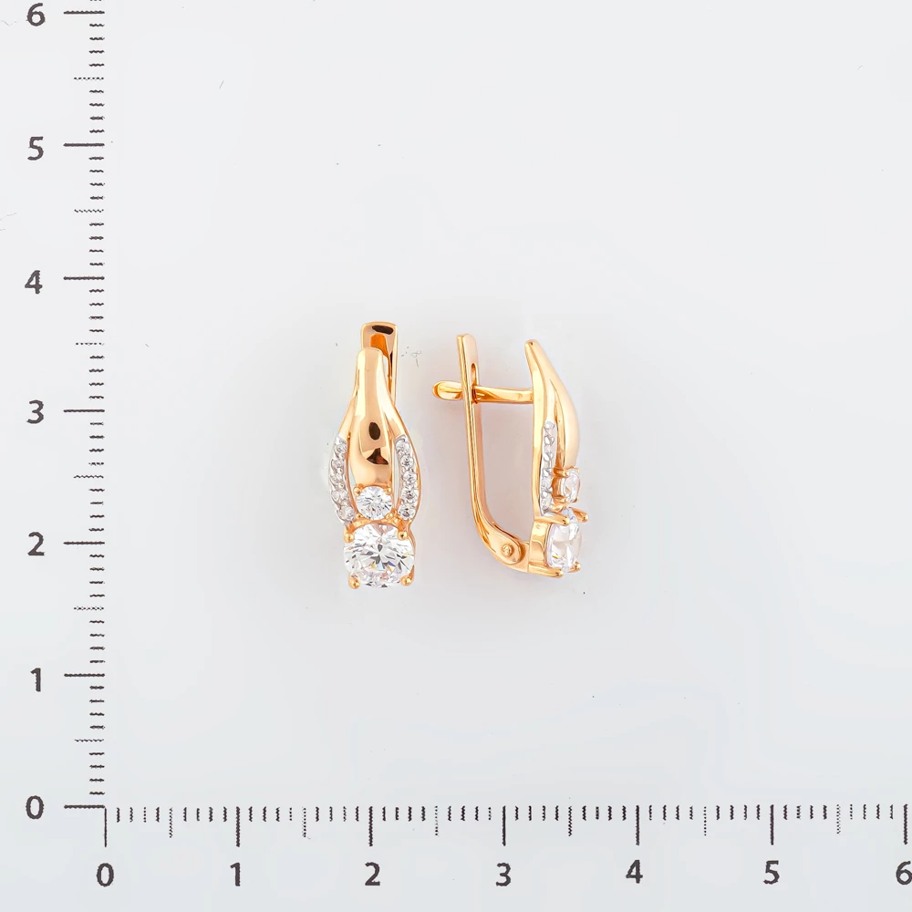 Серьги с фианитом из красного золота 585 пробы