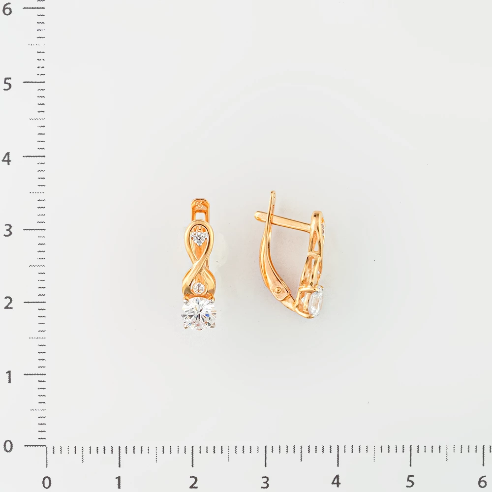 Серьги с фианитом из красного золота 585 пробы