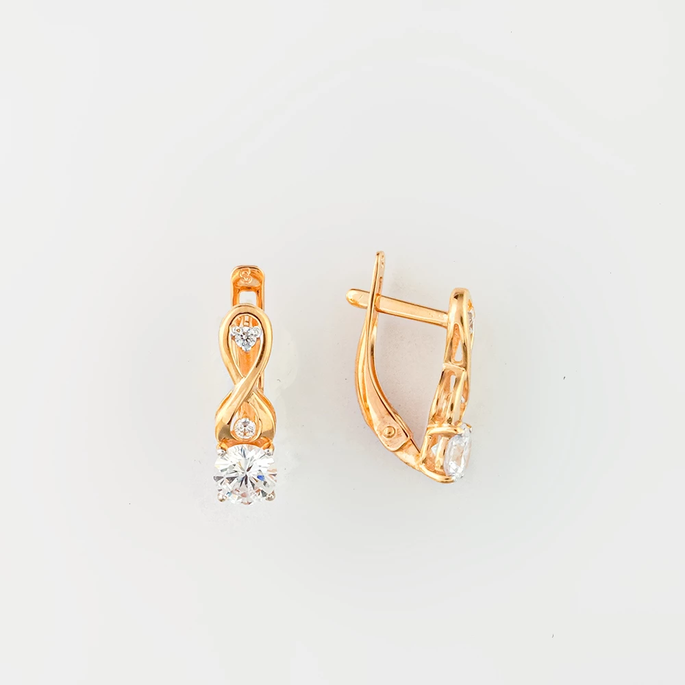 Серьги с фианитом из красного золота 585 пробы