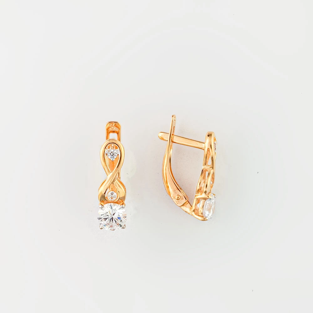 Серьги с фианитом из красного золота 585 пробы