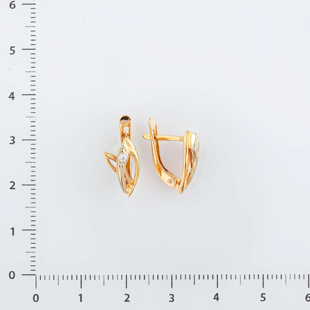 Серьги с фианитом из красного золота 585 пробы