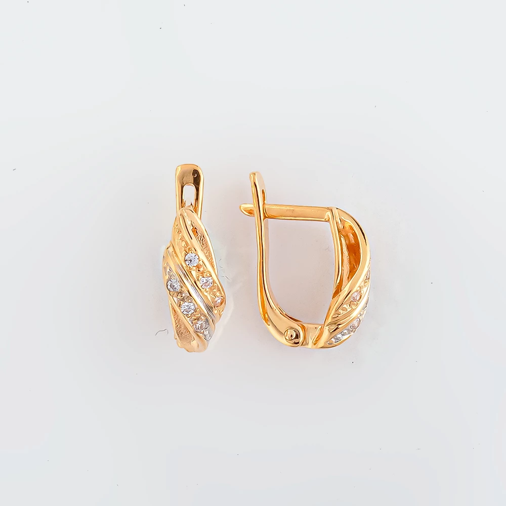 Серьги с фианитом из красного золота 585 пробы