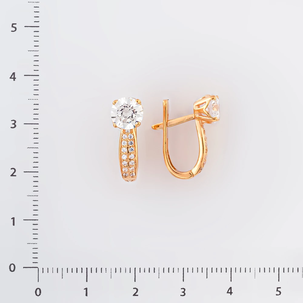 Серьги с фианитом из красного золота 585 пробы