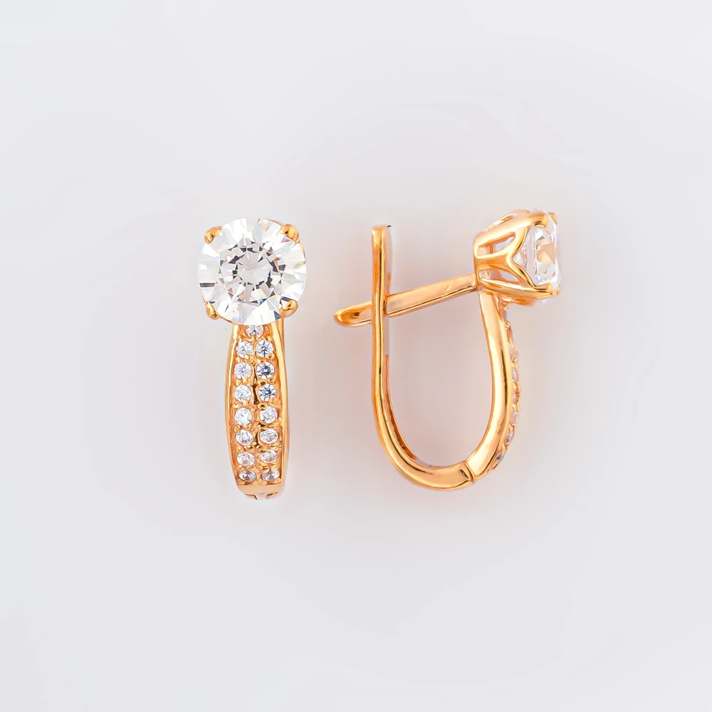 Серьги с фианитом из красного золота 585 пробы