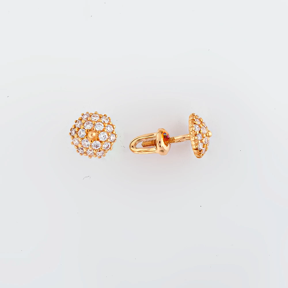 Серьги с фианитом из красного золота 585 пробы