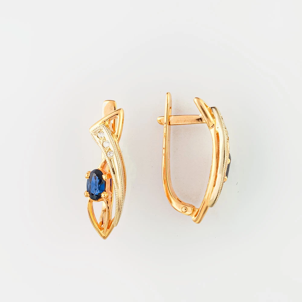 Серьги с сапфиром из красного золота 585 пробы