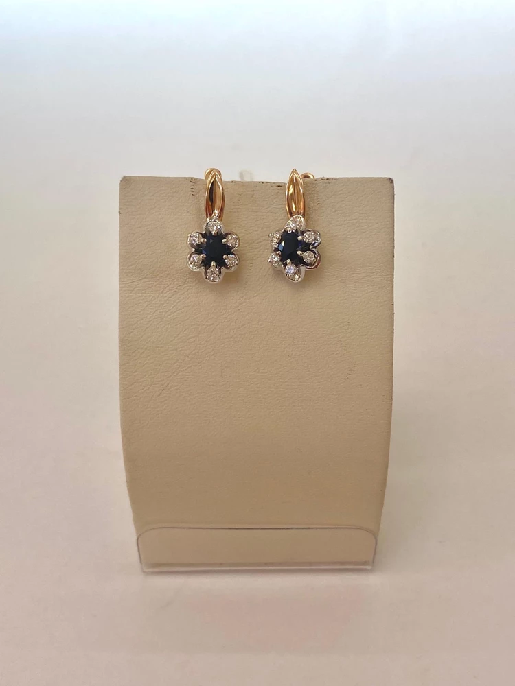 Серьги с сапфиром из красного золота 585 пробы