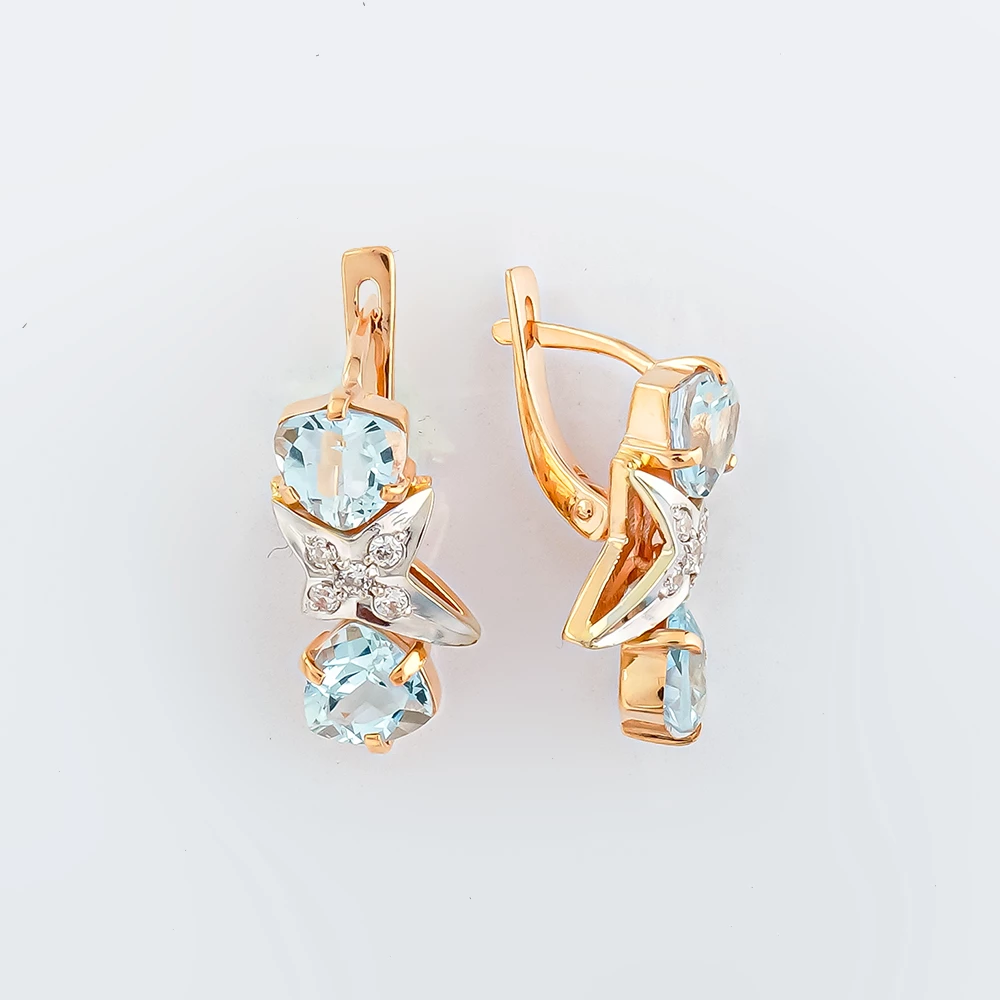 Серьги с топазом из красного золота 585 пробы