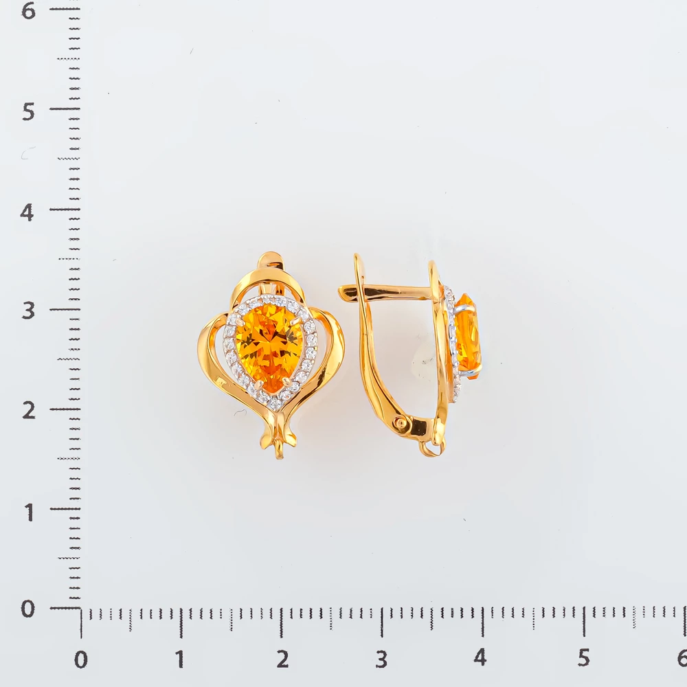 Серьги с цитрином из желтого золота 585 пробы