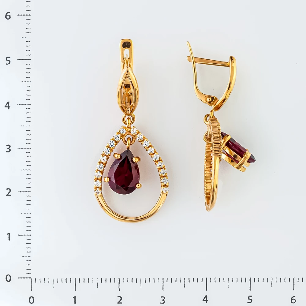 Серьги с гранатом из красного золота 585 пробы
