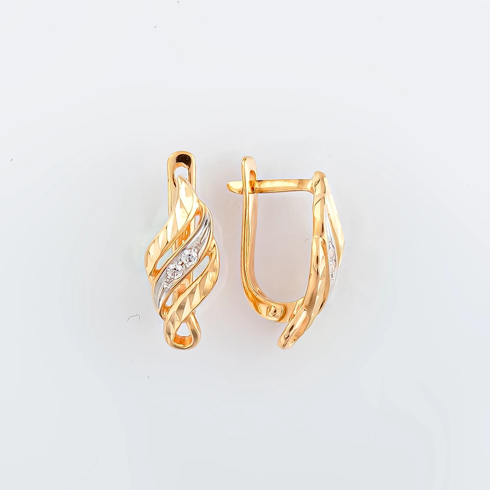 Серьги с фианитом из красного золота 585 пробы