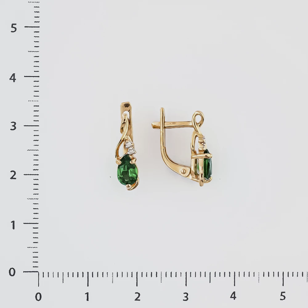 Серьги с изумрудом синтетическим из красного золота 585 пробы