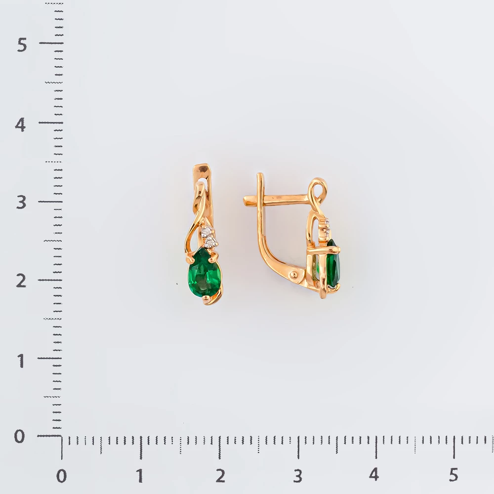 Серьги с изумрудом синтетическим из красного золота 585 пробы 2