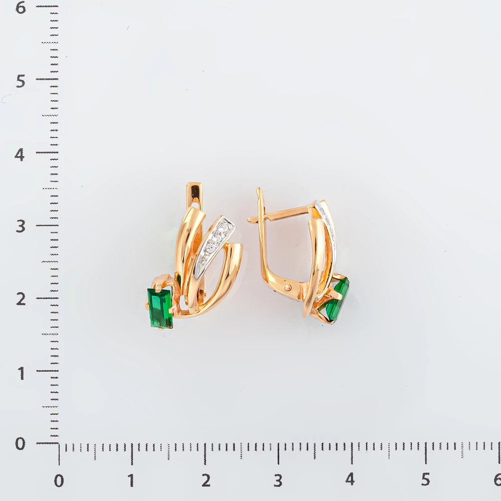 Серьги с изумрудом синтетическим из красного золота 585 пробы